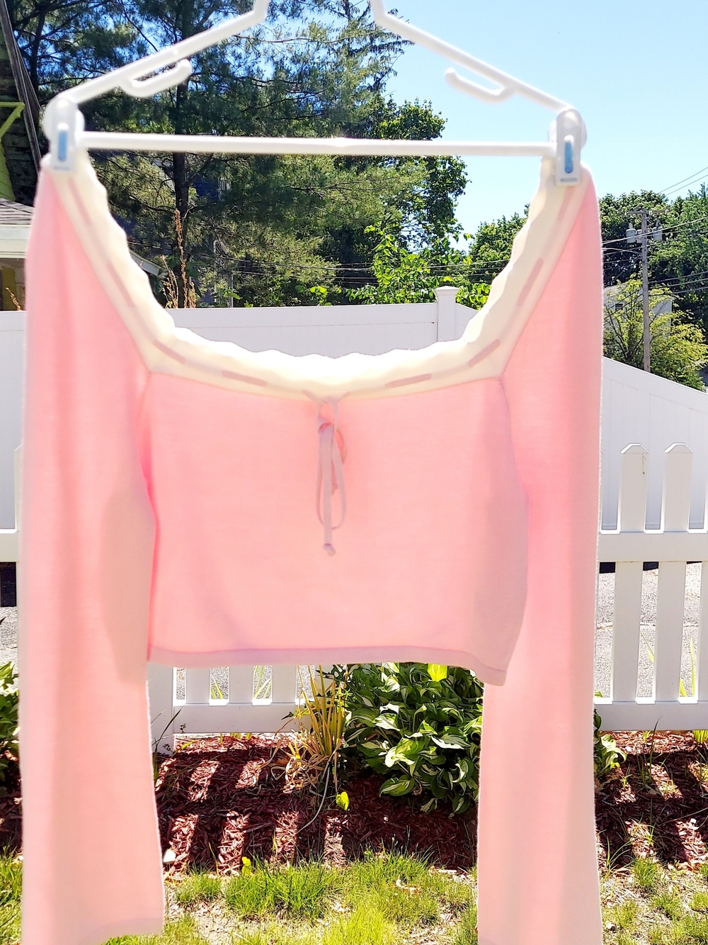 Dee Elly Pastel Pink Soft Knit Crop Bell-Sleeve Top Women Size XL NWOT Nautical - Picture 7 of 7